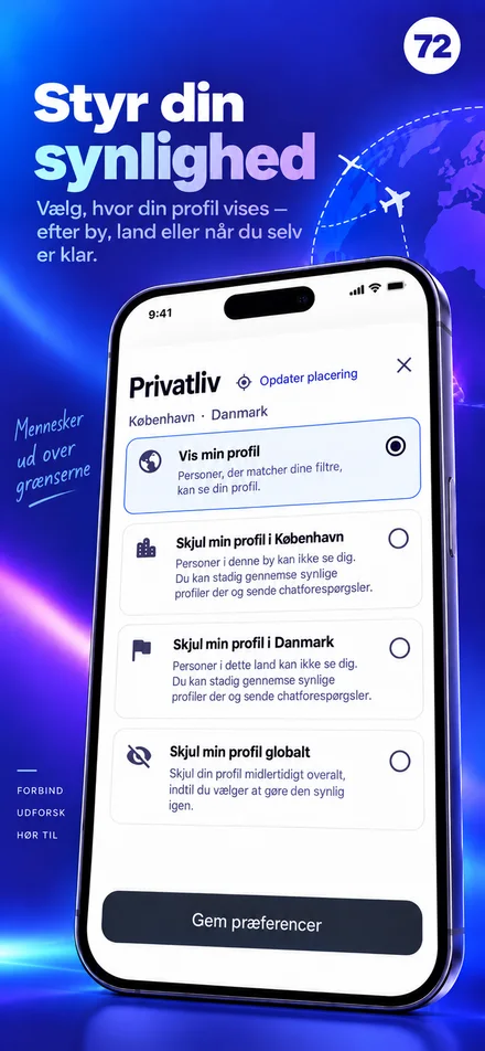 Styr, hvem der kan se din profil: by, land eller hele verden