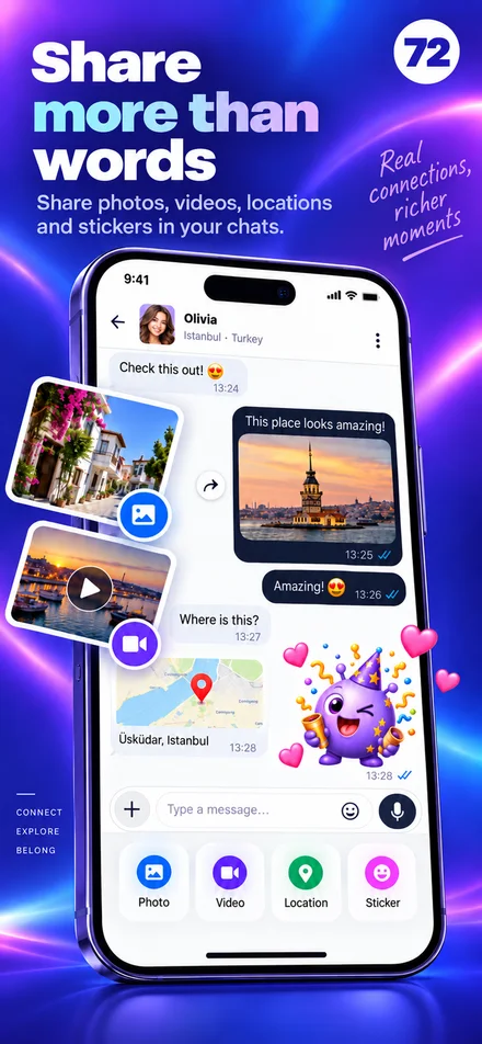 Share your moments with photos, videos, locations, and stickers