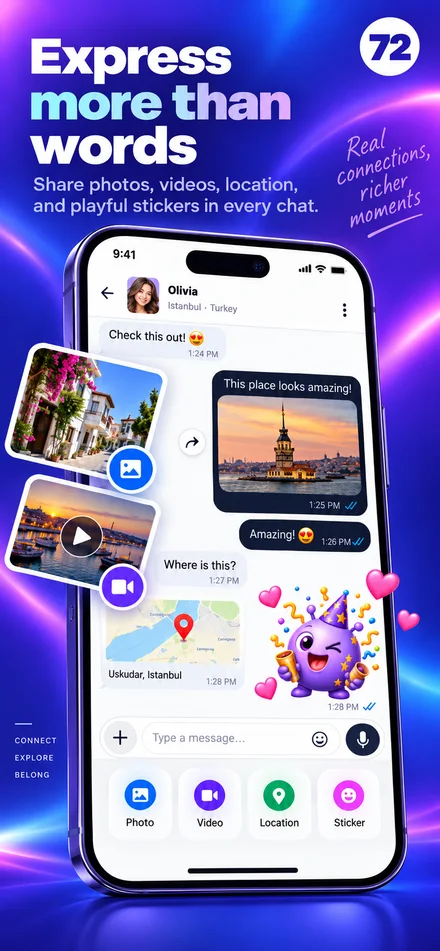 Share your moments with photos, videos, locations, and stickers