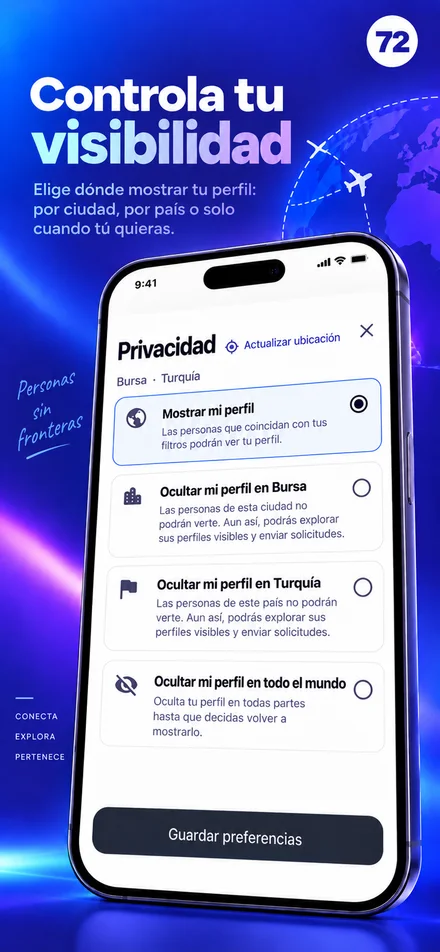 Controla la visibilidad de tu perfil por ciudad, país o en todo el mundo