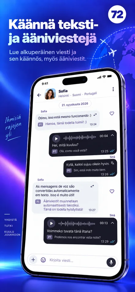 Lue ja kuuntele teksti- ja ääniviestit omalla kielelläsi