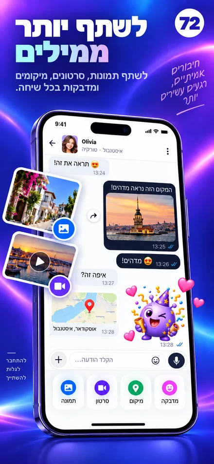 לשתף רגעים עם תמונות, סרטונים, מיקומים וסטיקרים