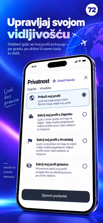 Upravljaj vidljivošću svog profila za grad, državu ili cijeli svijet