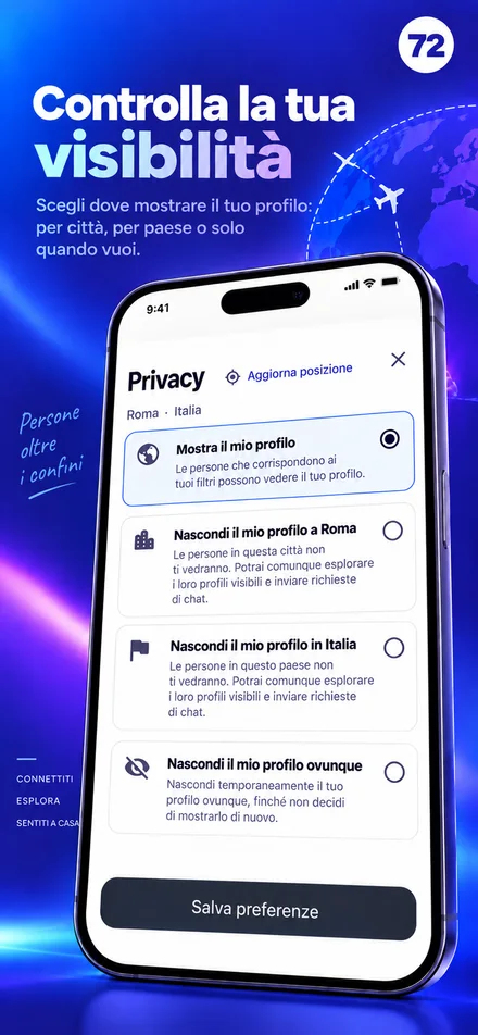 Controlla la visibilità del tuo profilo per città, paese o mondo