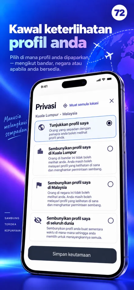 Kawal keterlihatan profil anda untuk bandar, negara atau seluruh dunia