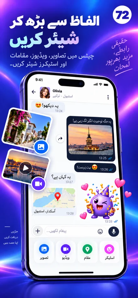 اپنے لمحات تصاویر، ویڈیوز، لوکیشن اور اسٹیکرز کے ساتھ شیئر کریں