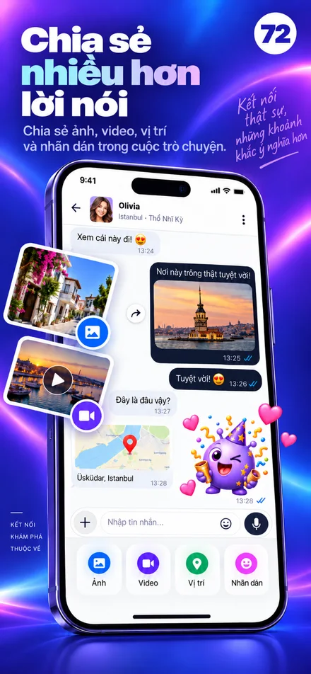 Chia sẻ khoảnh khắc của bạn bằng ảnh, video, vị trí và sticker